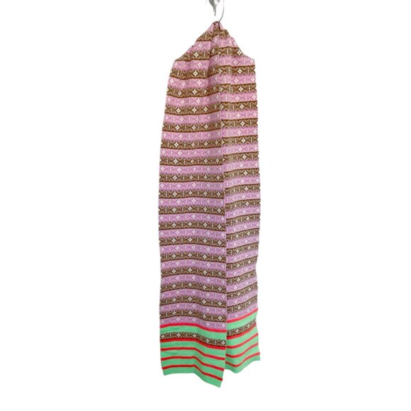 Anthropologie Maeve Knit Winter Striped Scarf Pastel Pink Brown Green NEW - Picture 2 of 10